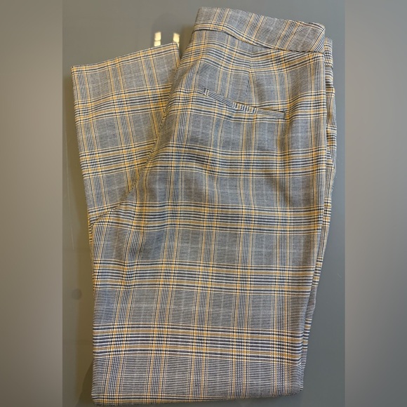 Zara Yellow Black Plaid High Waisted Slim zip fly Medium women's Trousers pants - Picture 6 of 12